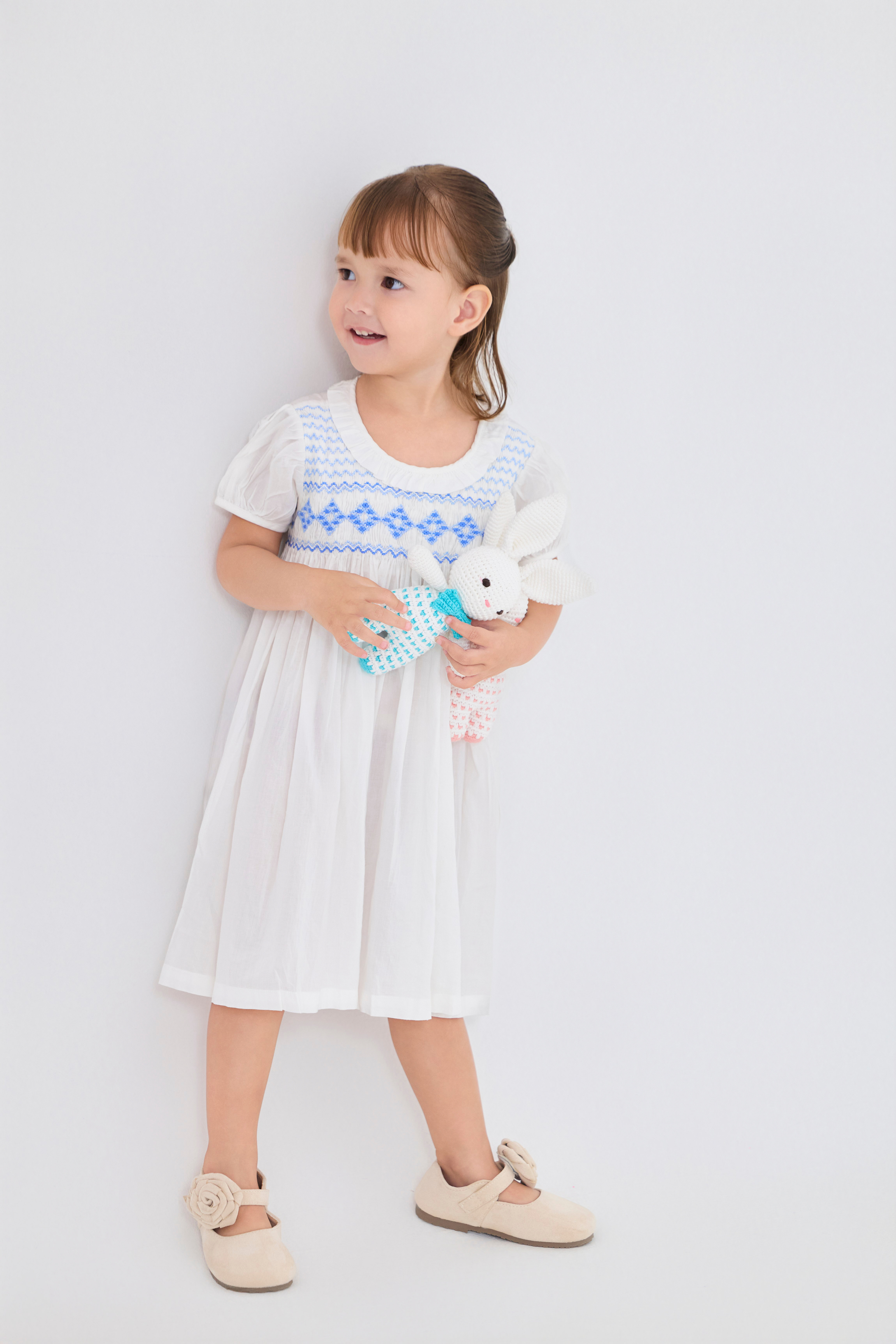 Ruffle Collar Puff Sleeve Smocked Dress