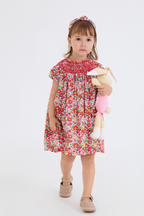 A-Line Smocked Dress & Turban Set (Red)