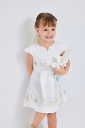 Rose Embroidery Hemstitch V-Neck Dress