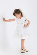 Rose Embroidery Hemstitch V-Neck Dress