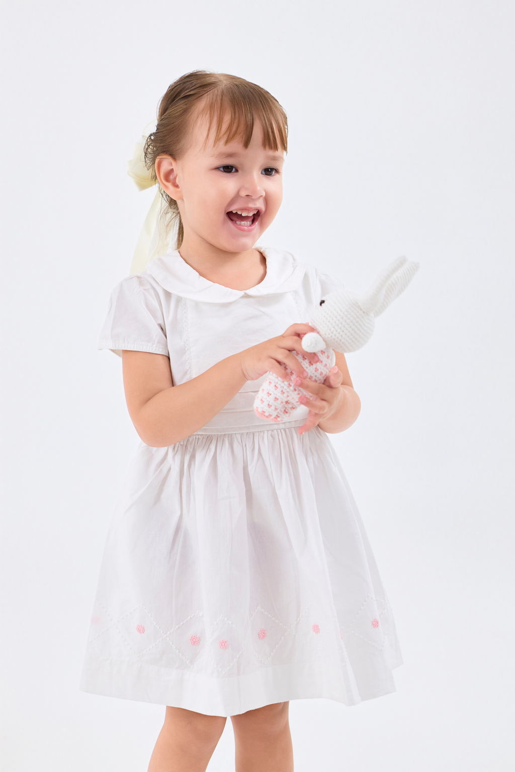 Pleated Bodice Peter Pan Collar Hemstitching Dress