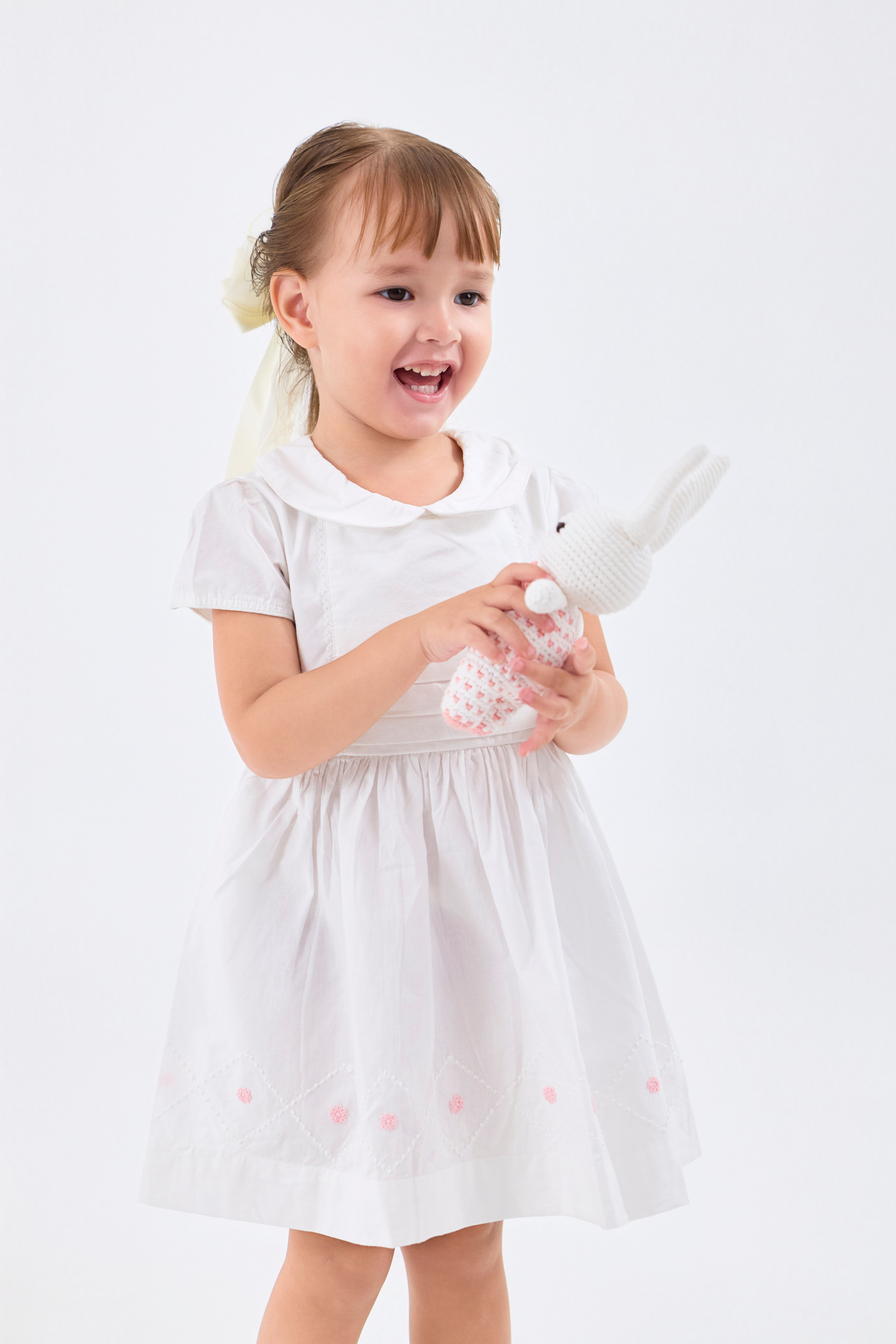 Pleated Bodice Peter Pan Collar Hemstitching Dress