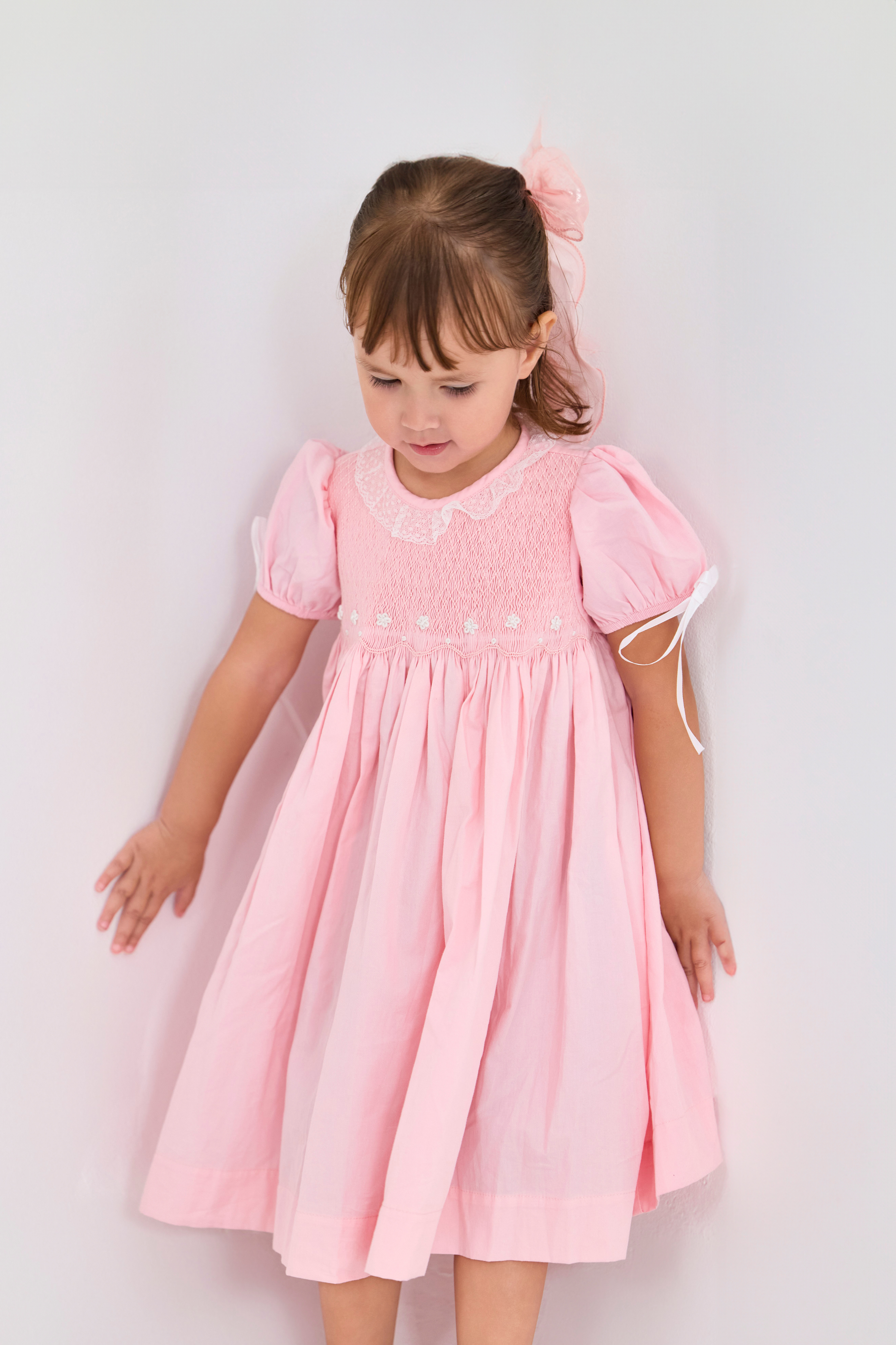 Round Neck Puff Sleeve Dress with Bows