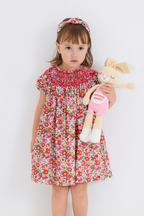 A-Line Smocked Dress & Turban Set (Red)