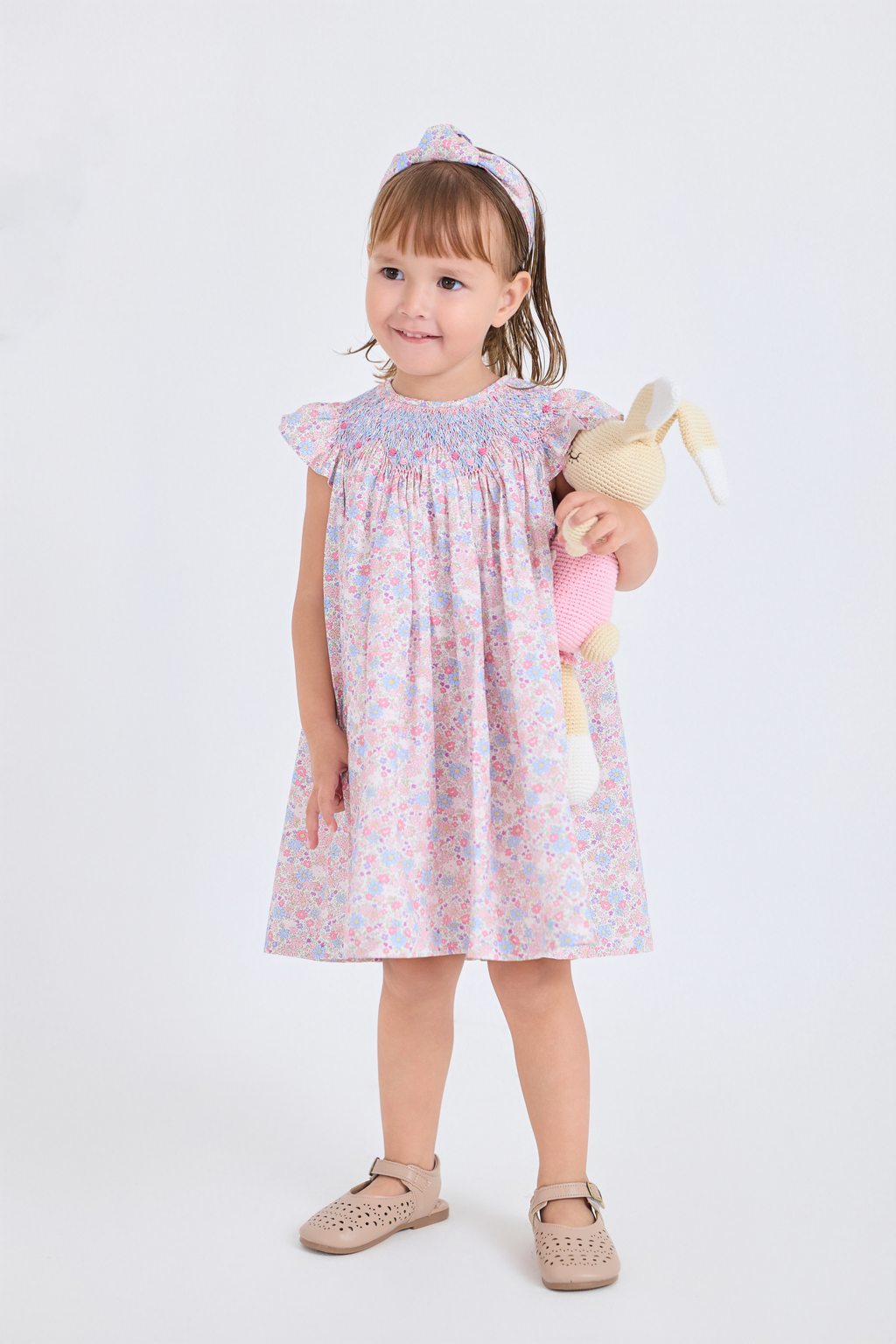 A-Line Smocked Dress & Turban Set (Purple)