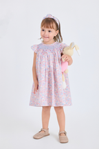 A-Line Smocked Dress & Turban Set (Purple)