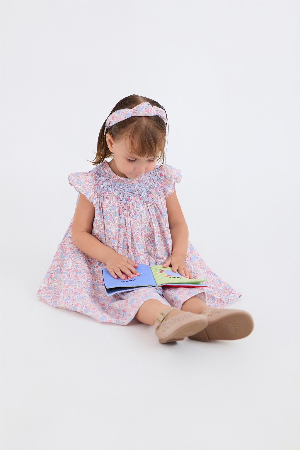A-Line Smocked Dress & Turban Set (Purple)