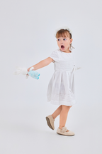 Rose-Embroidered Hemstitch Dress with Waist Bow