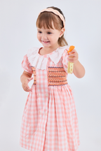 Pink Gingham Lace Smocked Dress