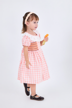 Pink Gingham Lace Smocked Dress