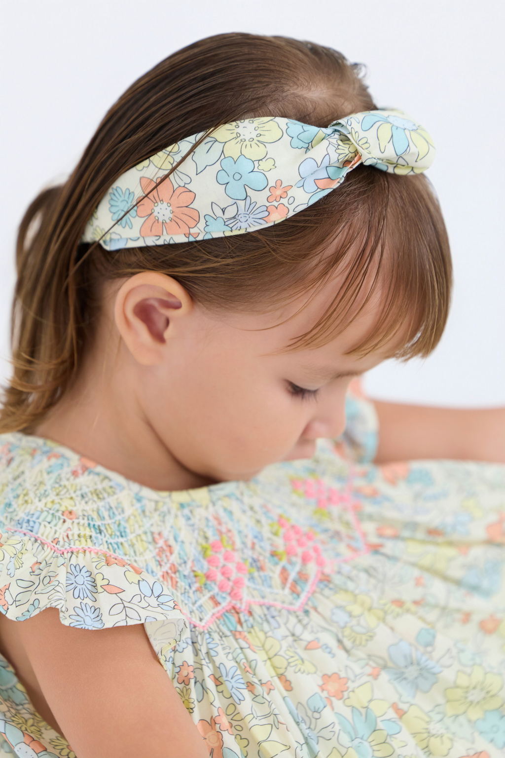 A-Line Smocked Dress & Turban Set (Yellow)