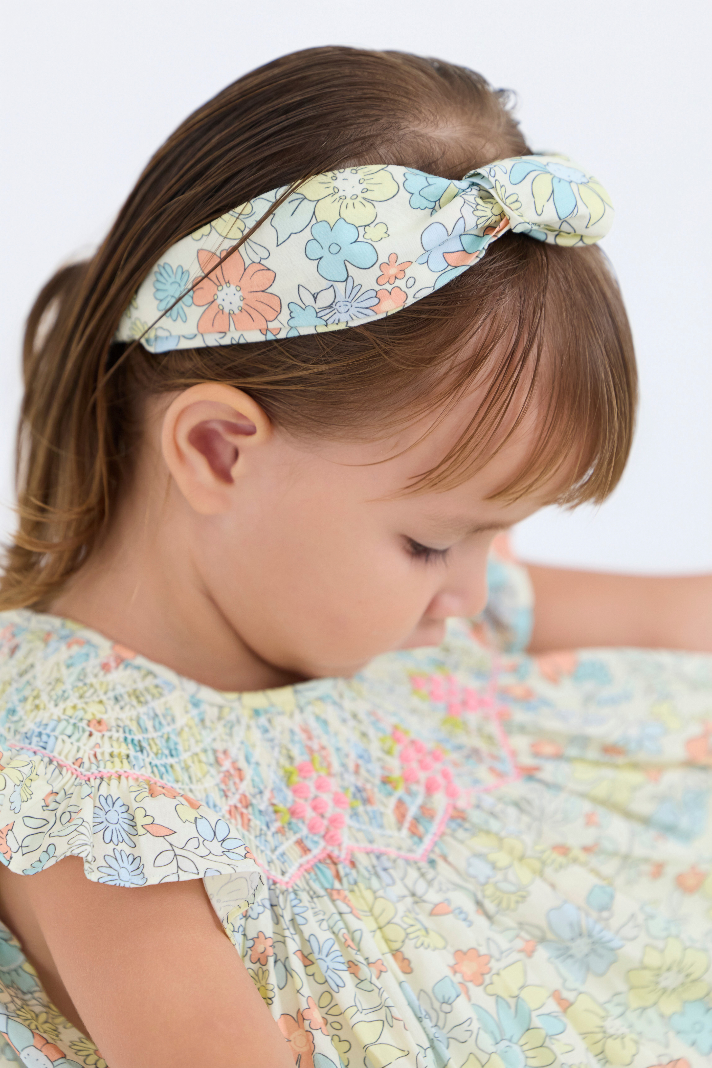 A-Line Smocked Dress & Turban Set (Yellow)