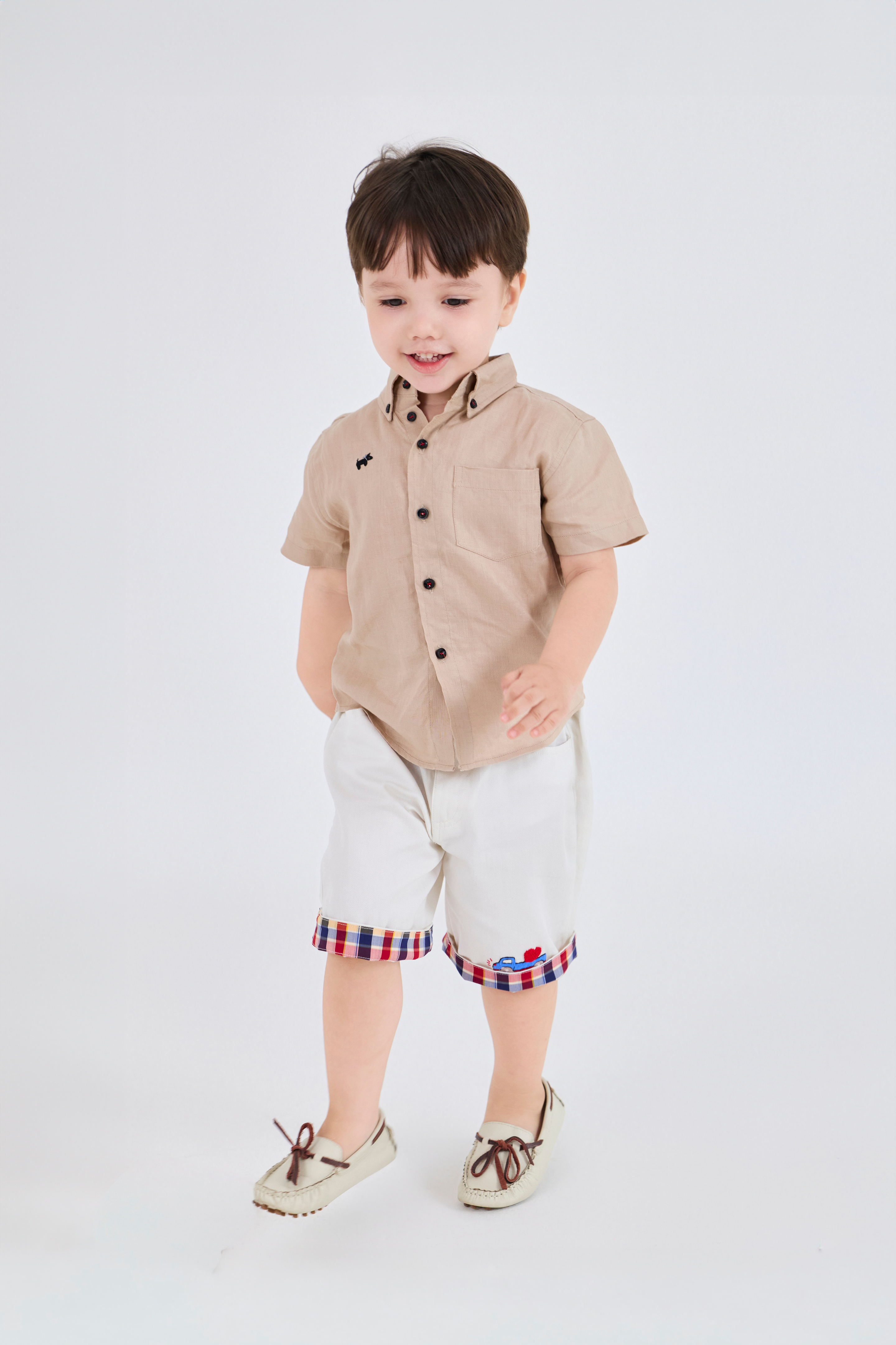Shirt - Short Sleeve Curved Hem Shirt - 100% Linen Organic