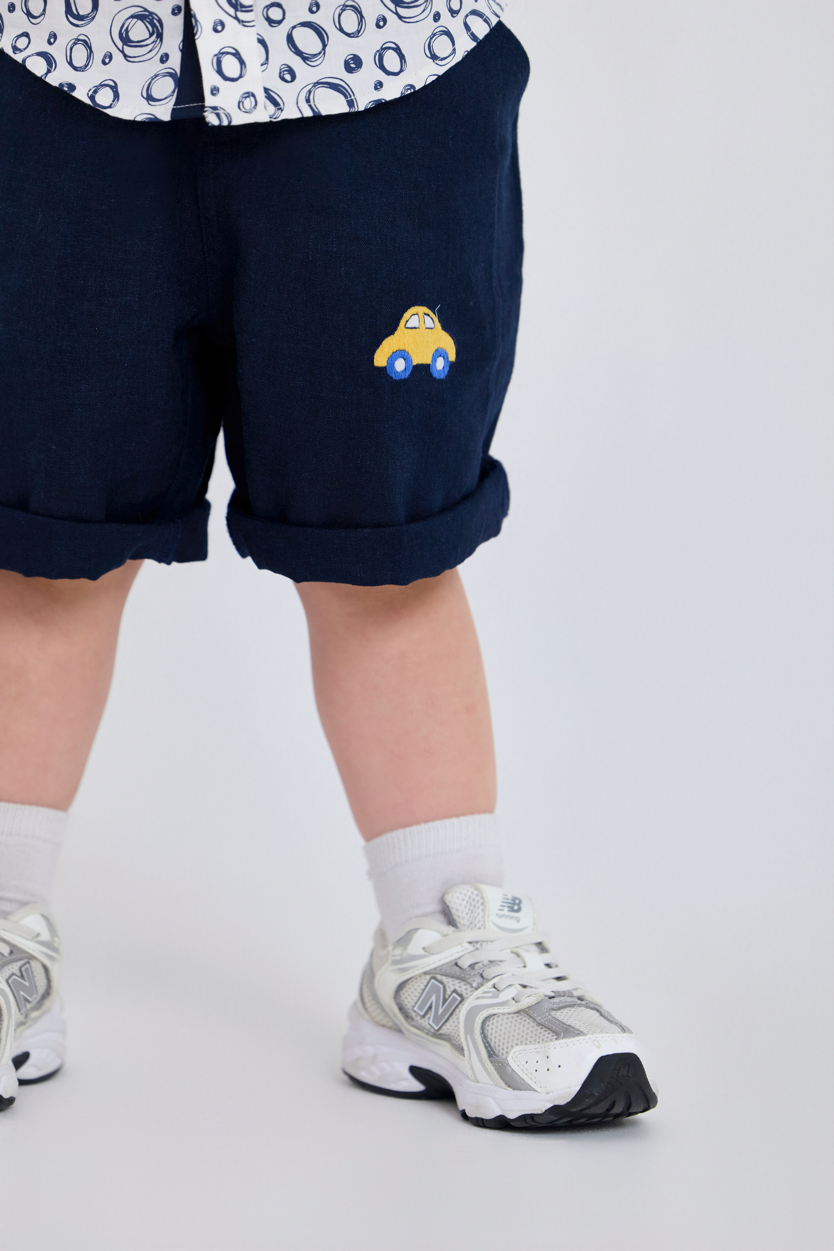 Short - Boys' Khaki Shorts with Hand-embroidery Pattern