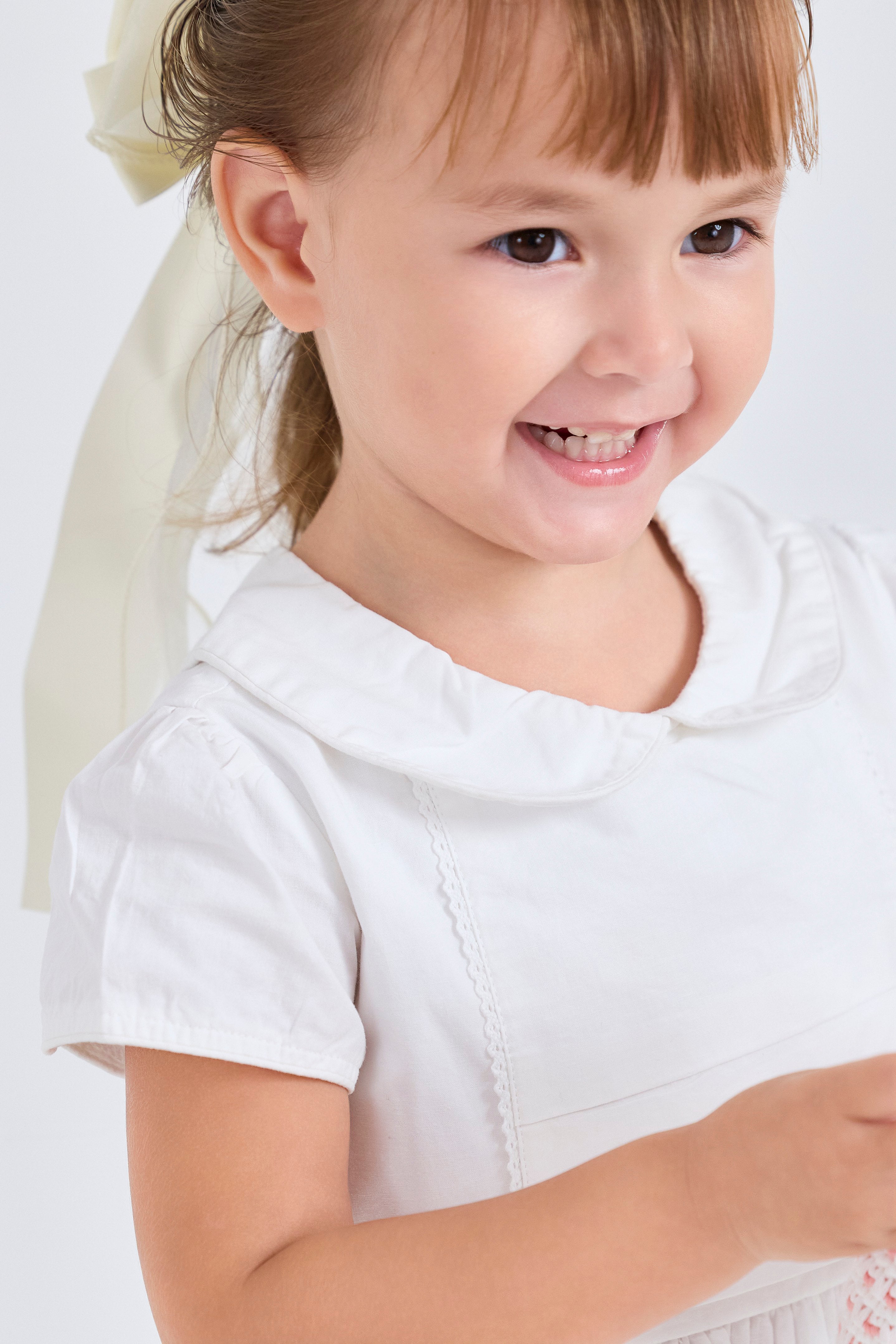 Pleated Bodice Peter Pan Collar Hemstitching Dress