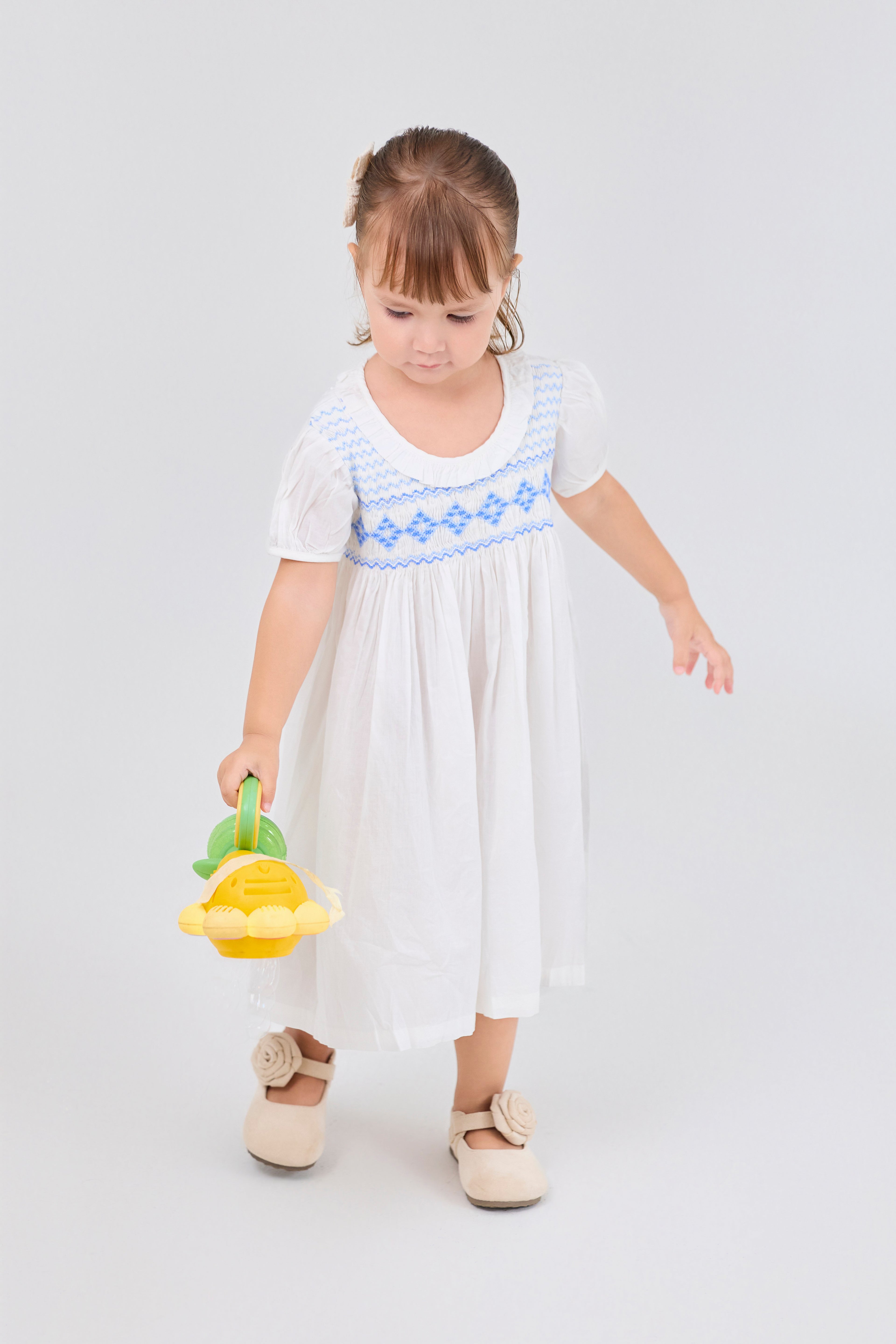 Ruffle Collar Puff Sleeve Smocked Dress