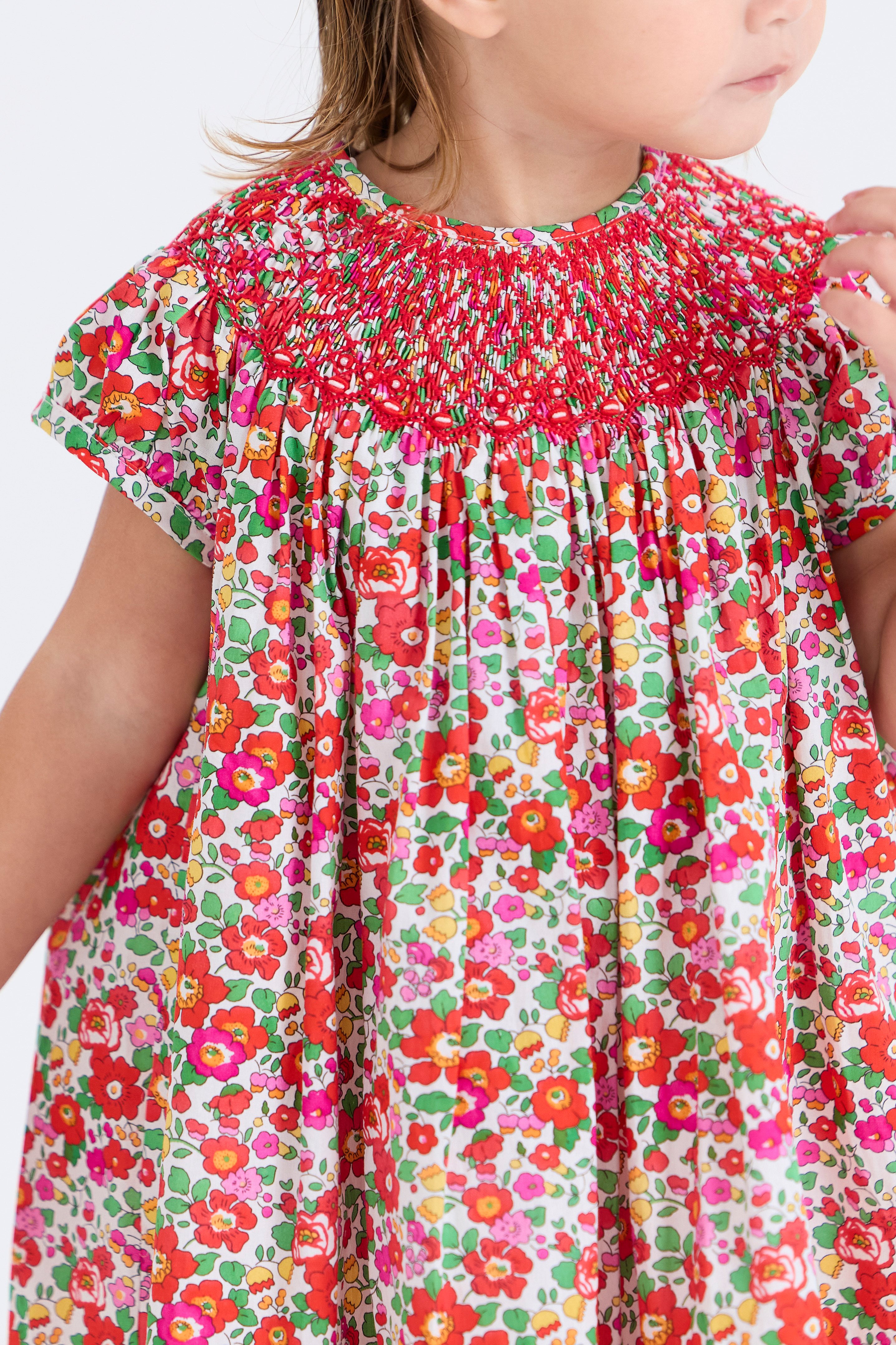 A-Line Smocked Dress & Turban Set (Red)