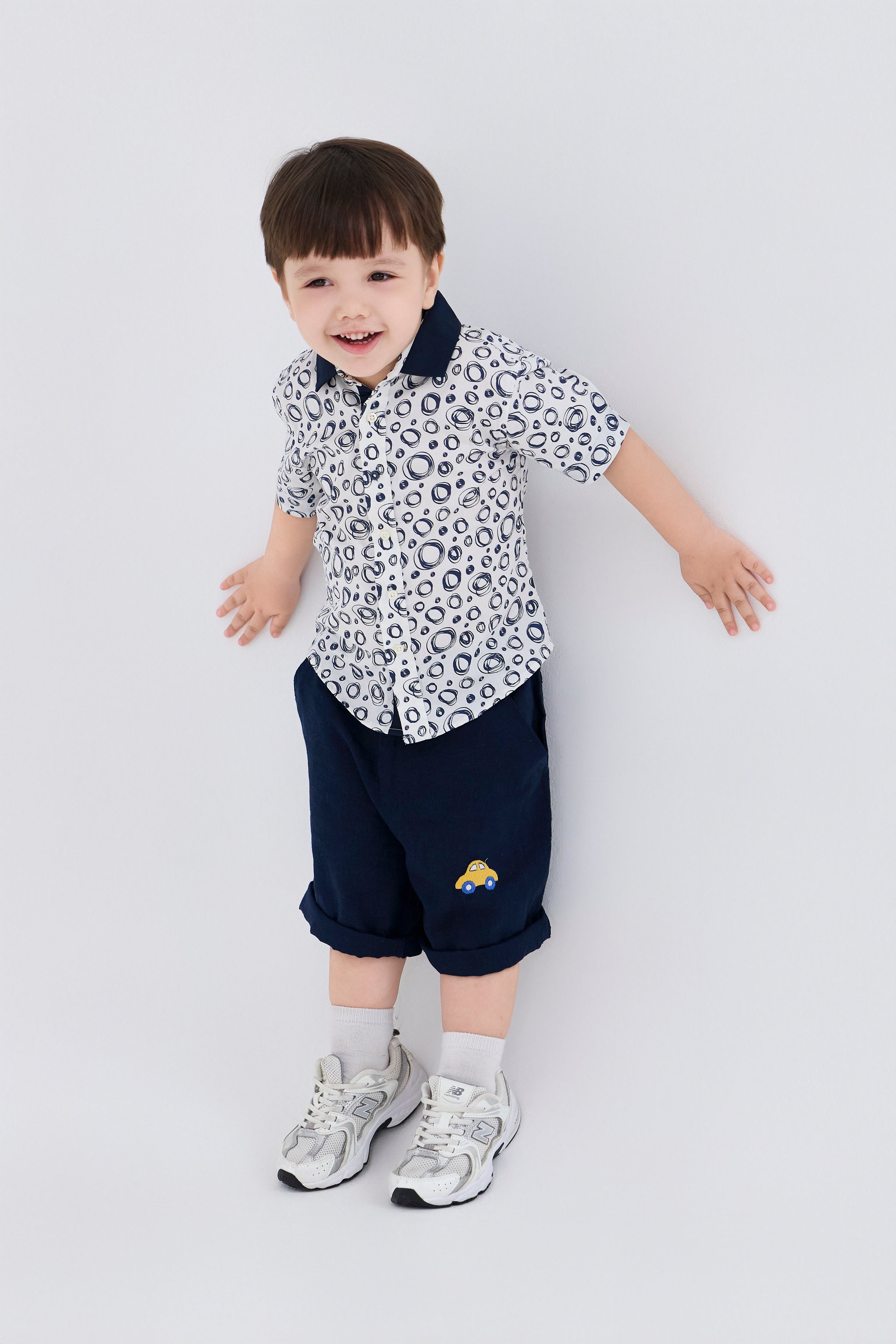 Short - Boys' Khaki Shorts with Hand-embroidery Pattern